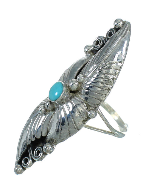 Southwestern Silver Turquoise Scalloped Leaf Ring Size 7-1/2 YX89537